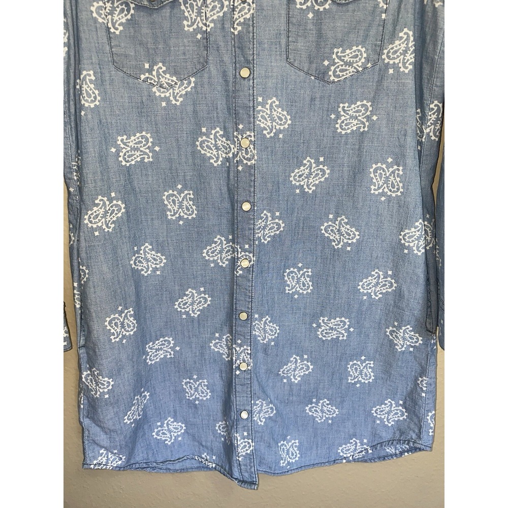 Gap Denim Shirt Dress Small Long Sleeve Pearl Snap Pockets Western Chambray - Picture 3 of 8